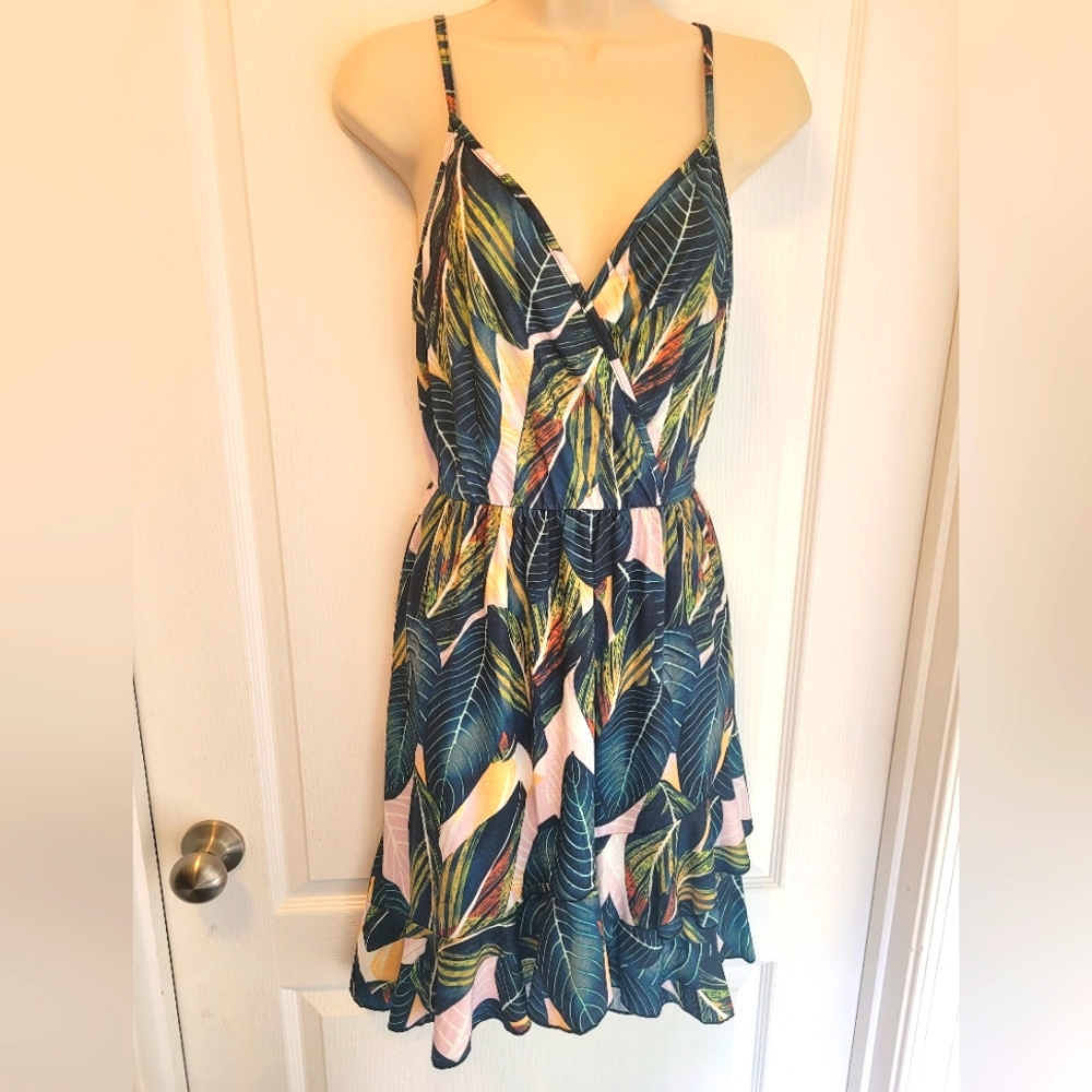 Tropical Leaf Print Women's Dress, S, EUC